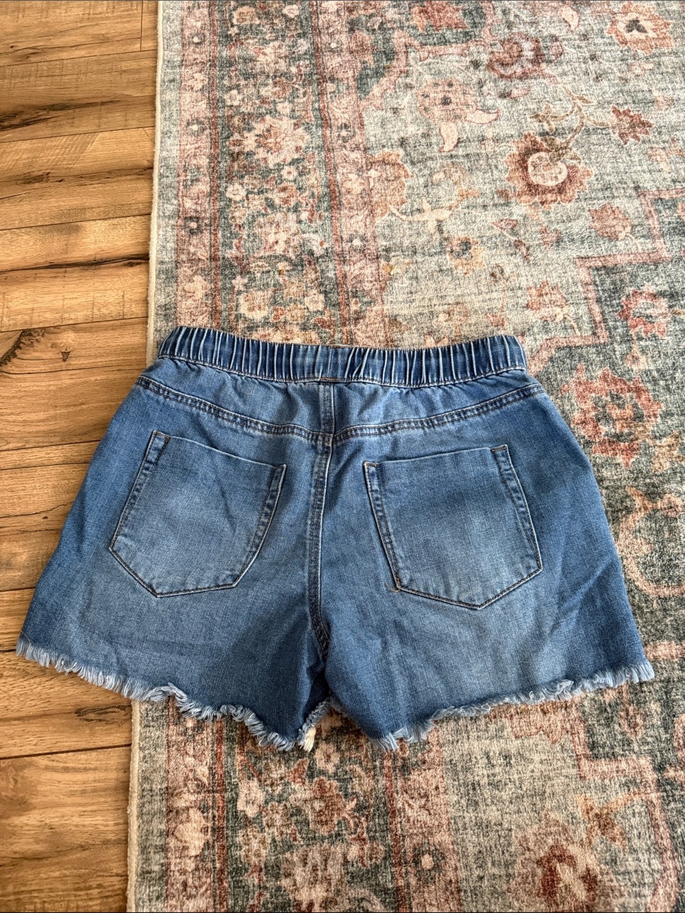 NOBO Medium Blue Distressed Denim Drawstring Shorts - Picture 2 of 3